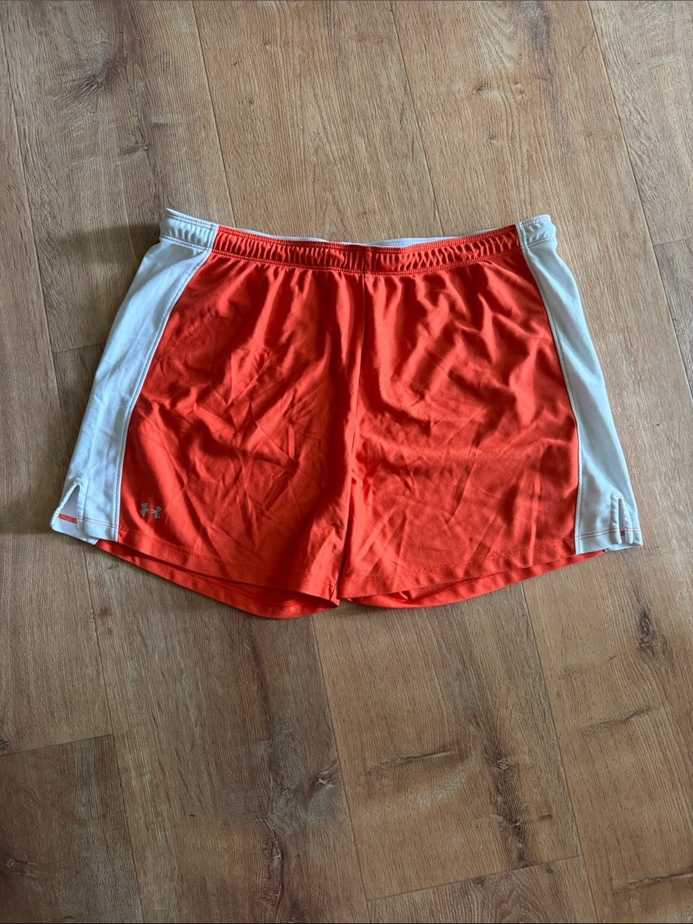 Large Under Armour Orange with White Side-Panel Women's Athletic Shorts